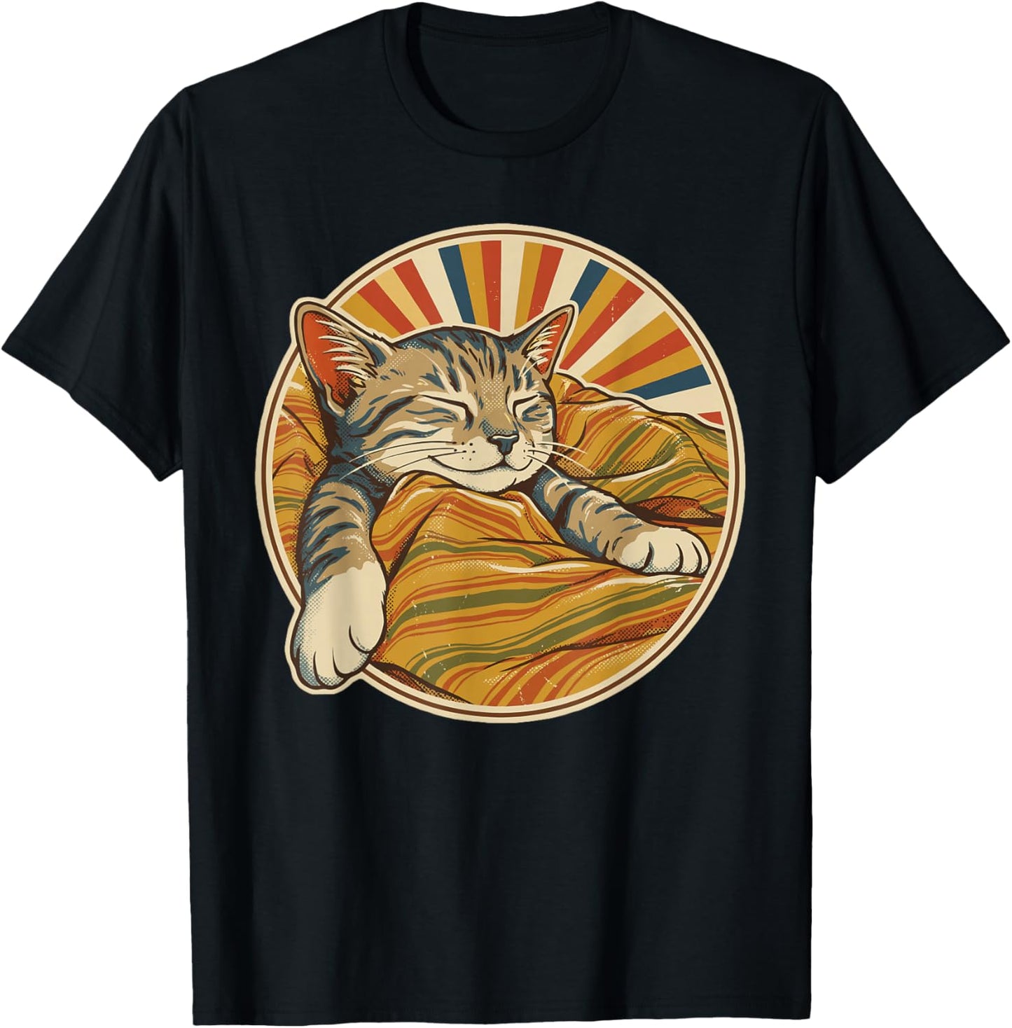 Retro Cat Vintage Cat Mom Women Men Kids Funny Cat T-Shirt - T-Shirt | Black