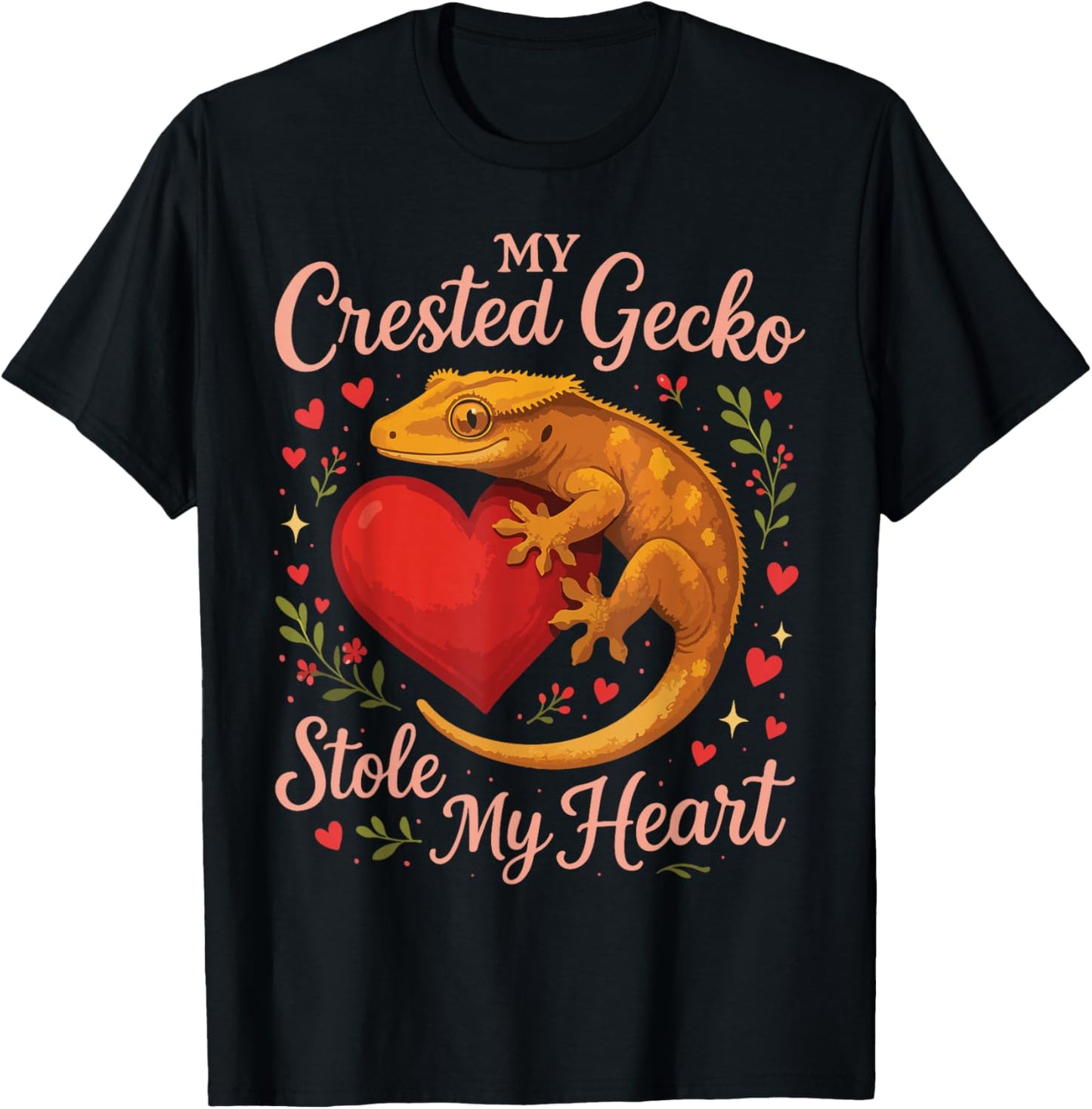 Crested Gecko Valentines Day My Crested Gecko Stole My Heart T-Shirt - T-Shirt | Black