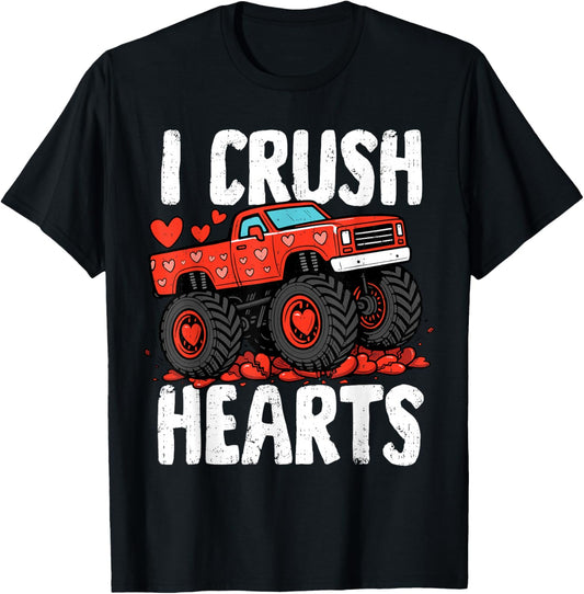 I Crush Hearts Truck Funny Valentines Day Boys Toddler Kids T-Shirt - T-Shirt | Black