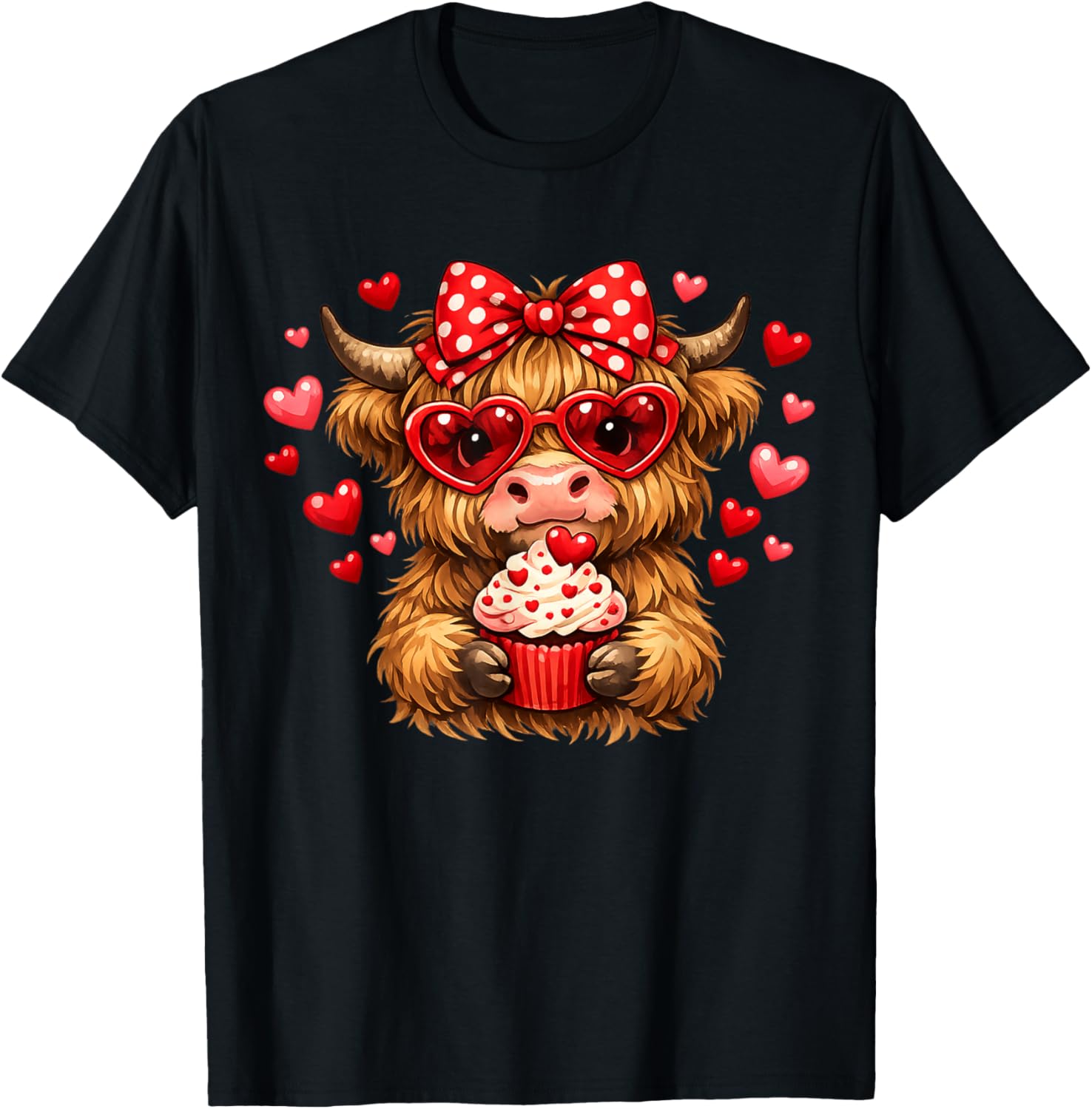 Cute Baby Highland Cow Valentine T-Shirt - T-Shirt | Black