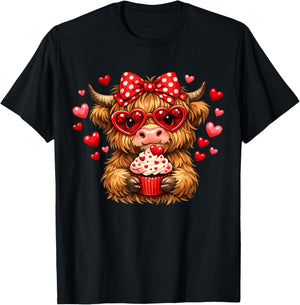 Cute Baby Highland Cow Valentine T-Shirt - T-Shirt | Black