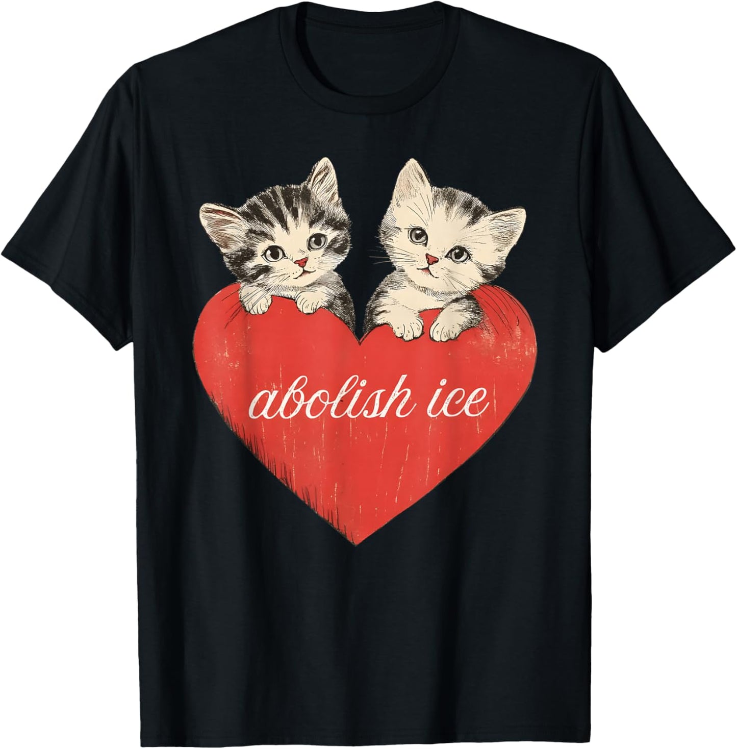 Abolish ICE, Cute Cat Valentines Women Girl T-Shirt - T-Shirt | Black