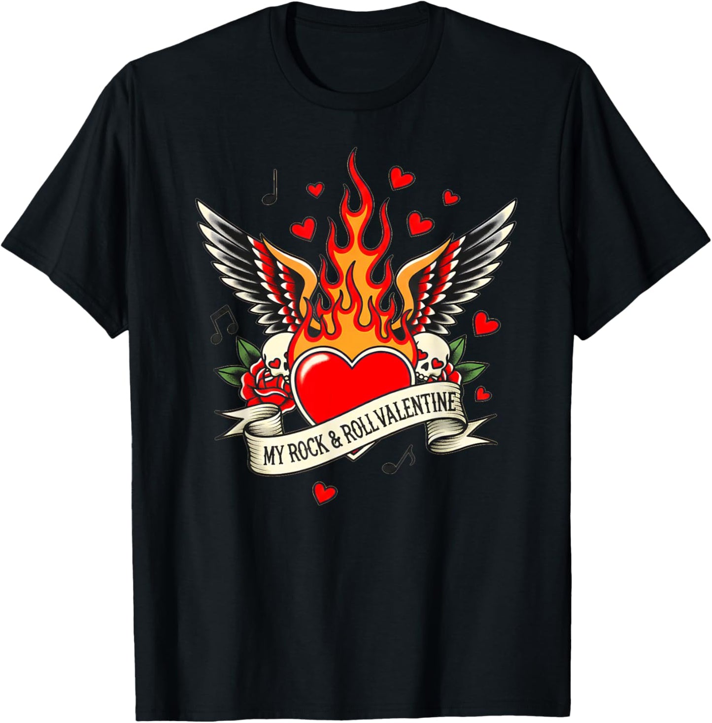 Valentine’s My Rock and Roll Valentine Love Heart Music Art T-Shirt - T-Shirt | Black