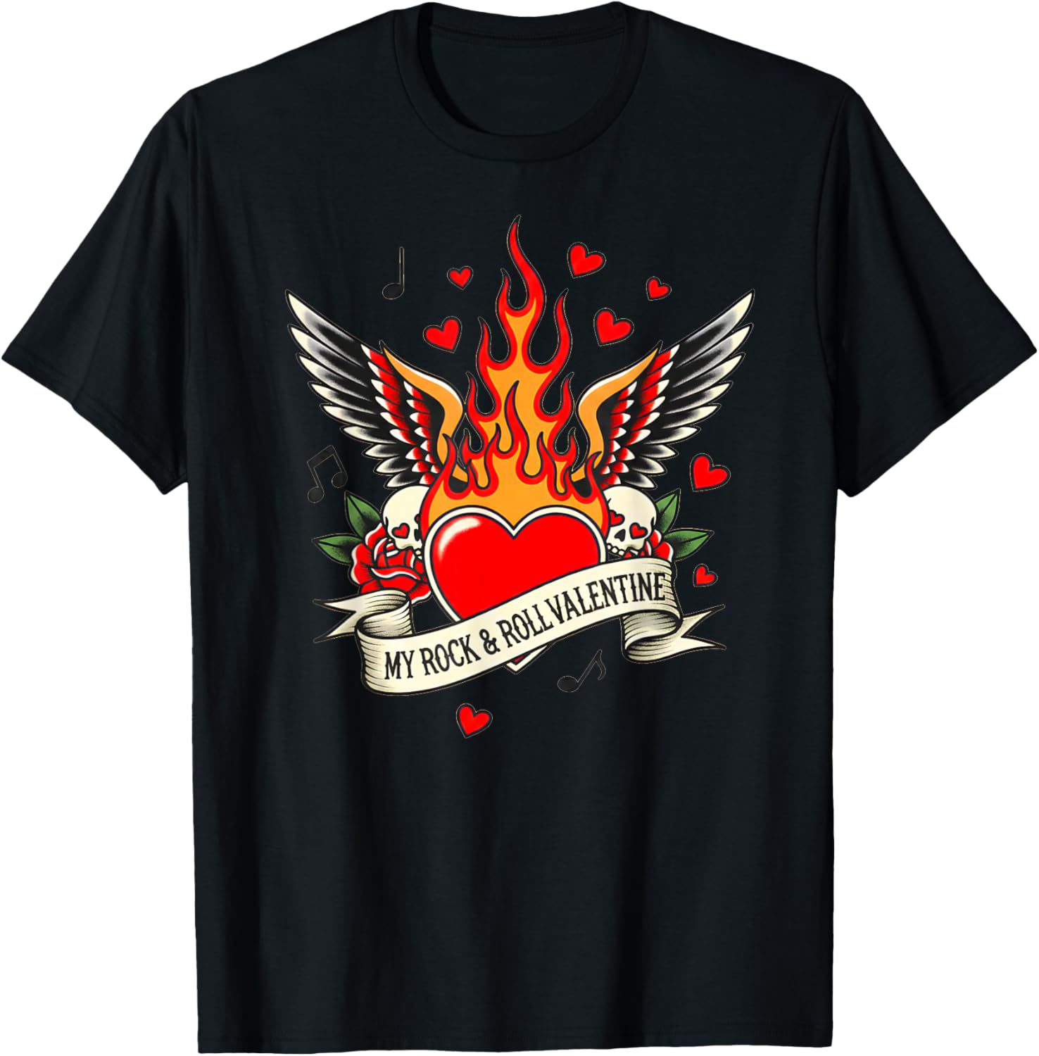 Valentine’s My Rock and Roll Valentine Love Heart Music Art T-Shirt - T-Shirt | Black