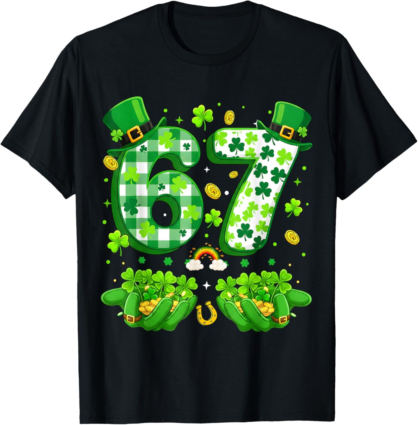 Funny Six Seven 67 Meme Shamrocks St Patrick's Day 6-7 Kids T-Shirt - T-Shirt | Black