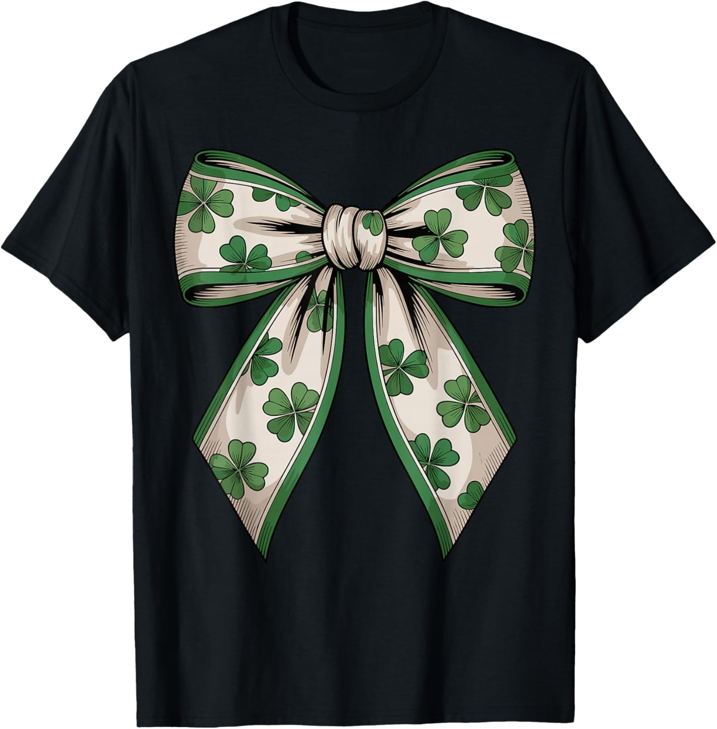 St Patricks Day Shamrock Coquette Bow Saint Pattys Girls T-Shirt - T-Shirt | Black