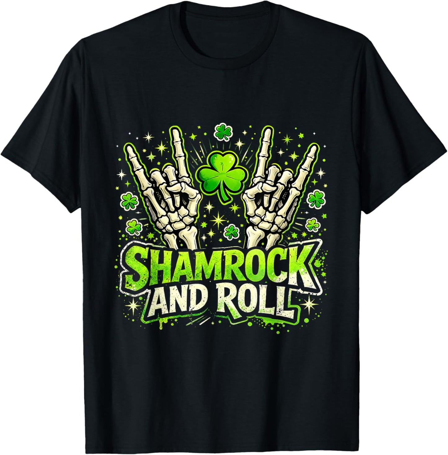 Shamrock and Roll St Patrick Day Rock Vibes T-Shirt - T-Shirt | Black