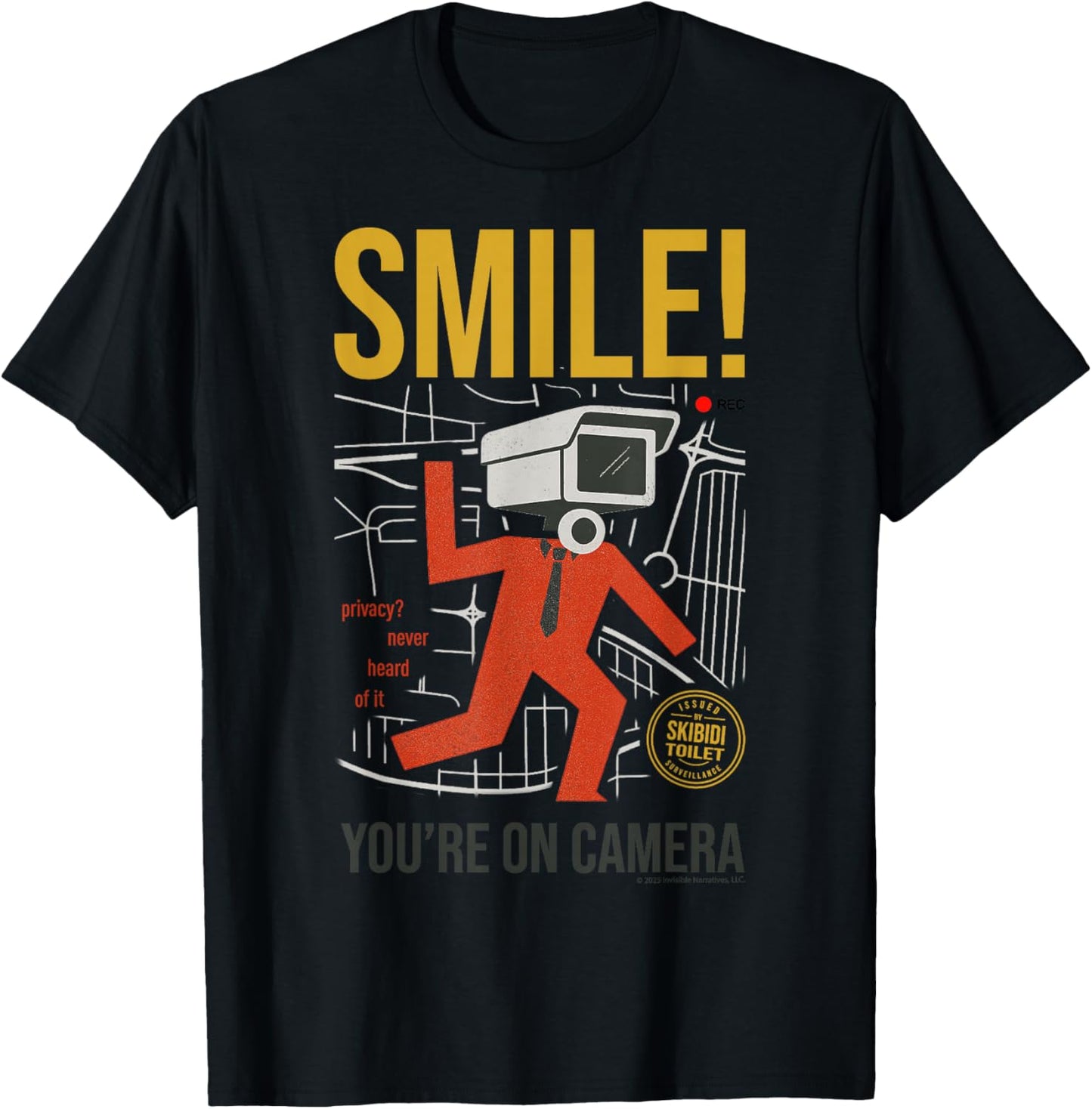 Skibidi Toilet Smile You are On Camera T-Shirt - T-Shirt | Black