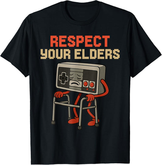 Respect Your Elders Gaming Control Retro Funny Video Game T-Shirt - T-Shirt | Black