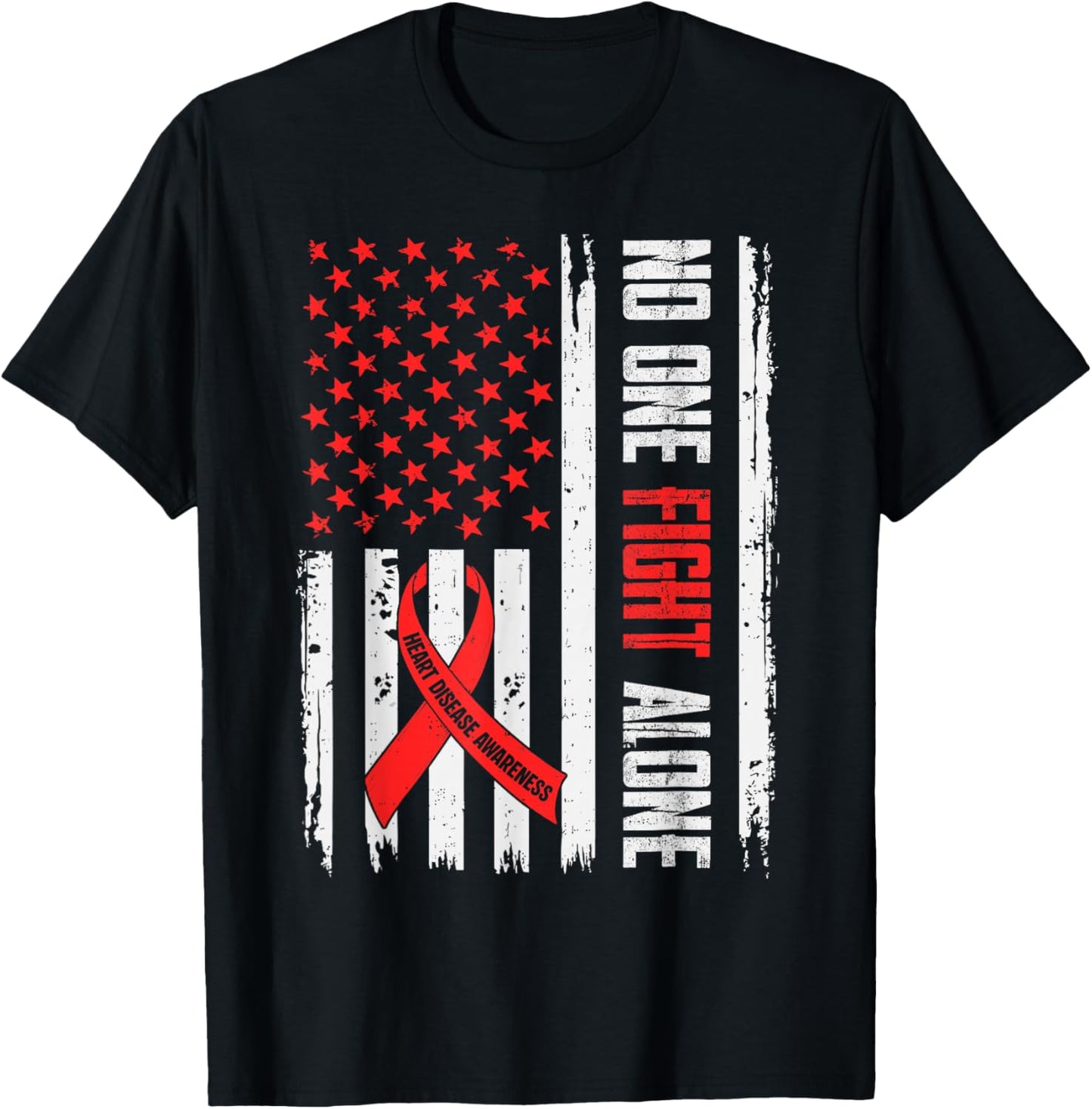 Heart Health USA Flag Heart Disease Awareness CHD Dad T-Shirt - T-Shirt | Black