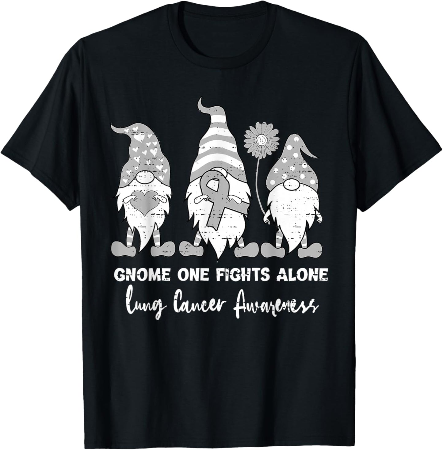 Lung Cancer Awareness Gnome White Ribbon Support Boys Girls T-Shirt - T-Shirt | Black