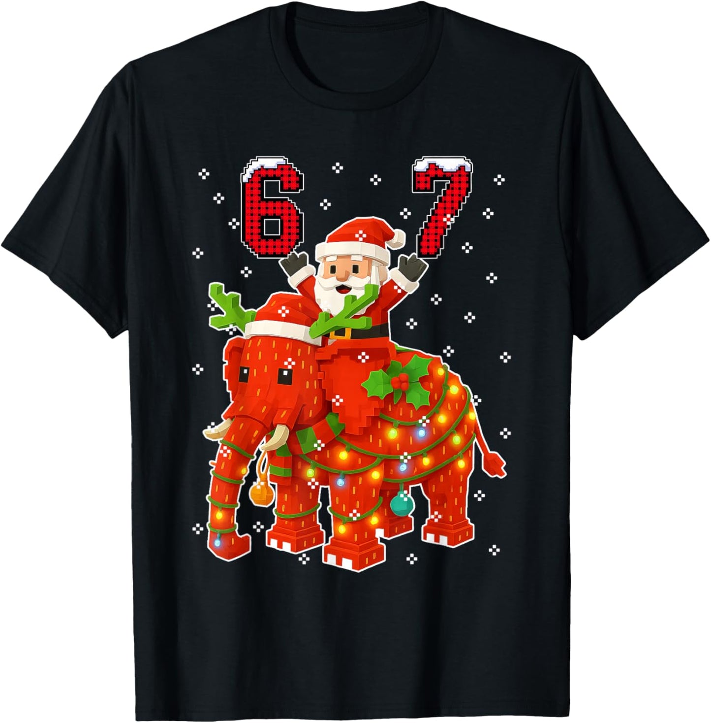 Funny 67 Meme Xmas Santa Riding Strawberry Elephant Brainrot T-Shirt - T-Shirt | Black
