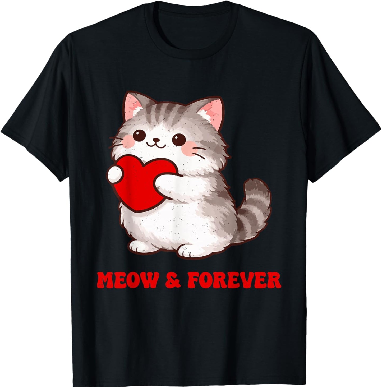 Valentines Day Meow & Forever Cat Lover Matching Design T-Shirt - T-Shirt | Black