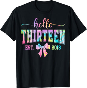 Hello Thirteen EST 2013 13th Birthday Coquette 13 Year Girl T-Shirt - T-Shirt | Black