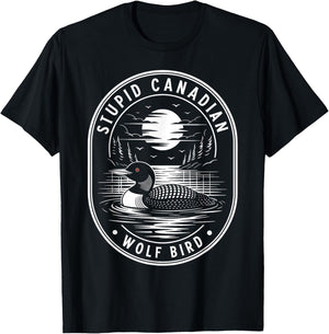 Vintage Stupid Canadian Wolf Bird Cute Loon Sarcastic Animal T-Shirt - T-Shirt | Black