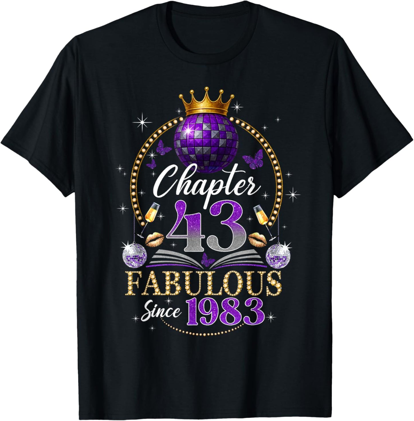Chapter 43 Since 1983 Purple Disco Ball 43rd Birthday Women T-Shirt - T-Shirt | Black