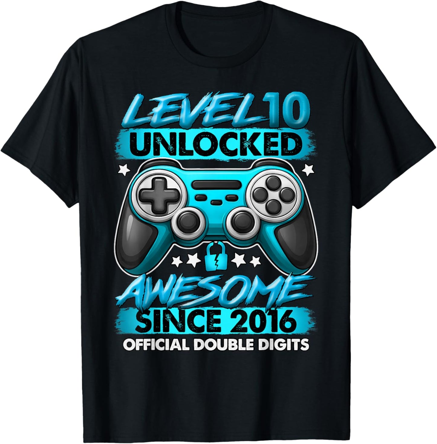 Official Double Digits Level 10 Unlocked 10th Birthday Boy T-Shirt - T-Shirt | Black