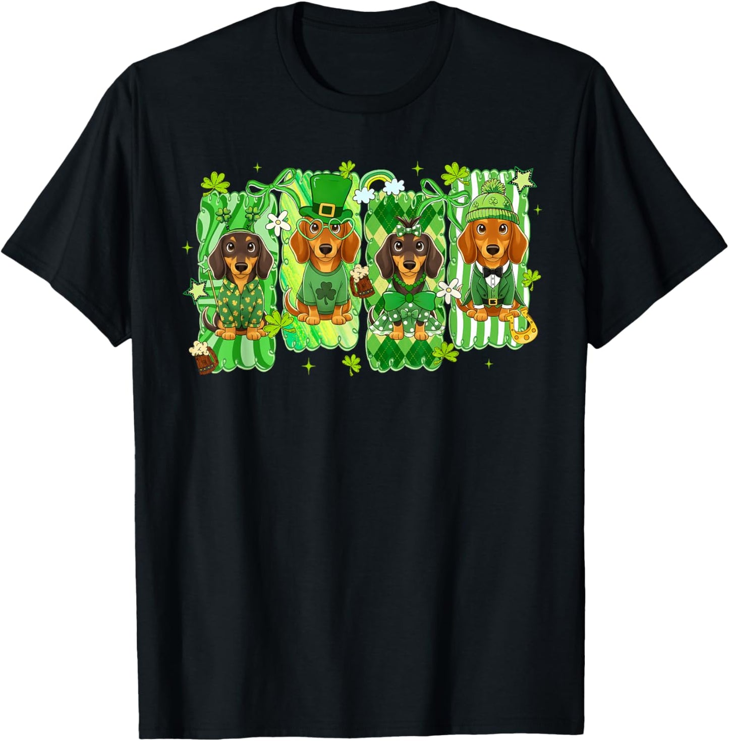 St. Patricks Day Lucky Cute Dachshund Preppy Irish Girl Kid T-Shirt - T-Shirt | Black