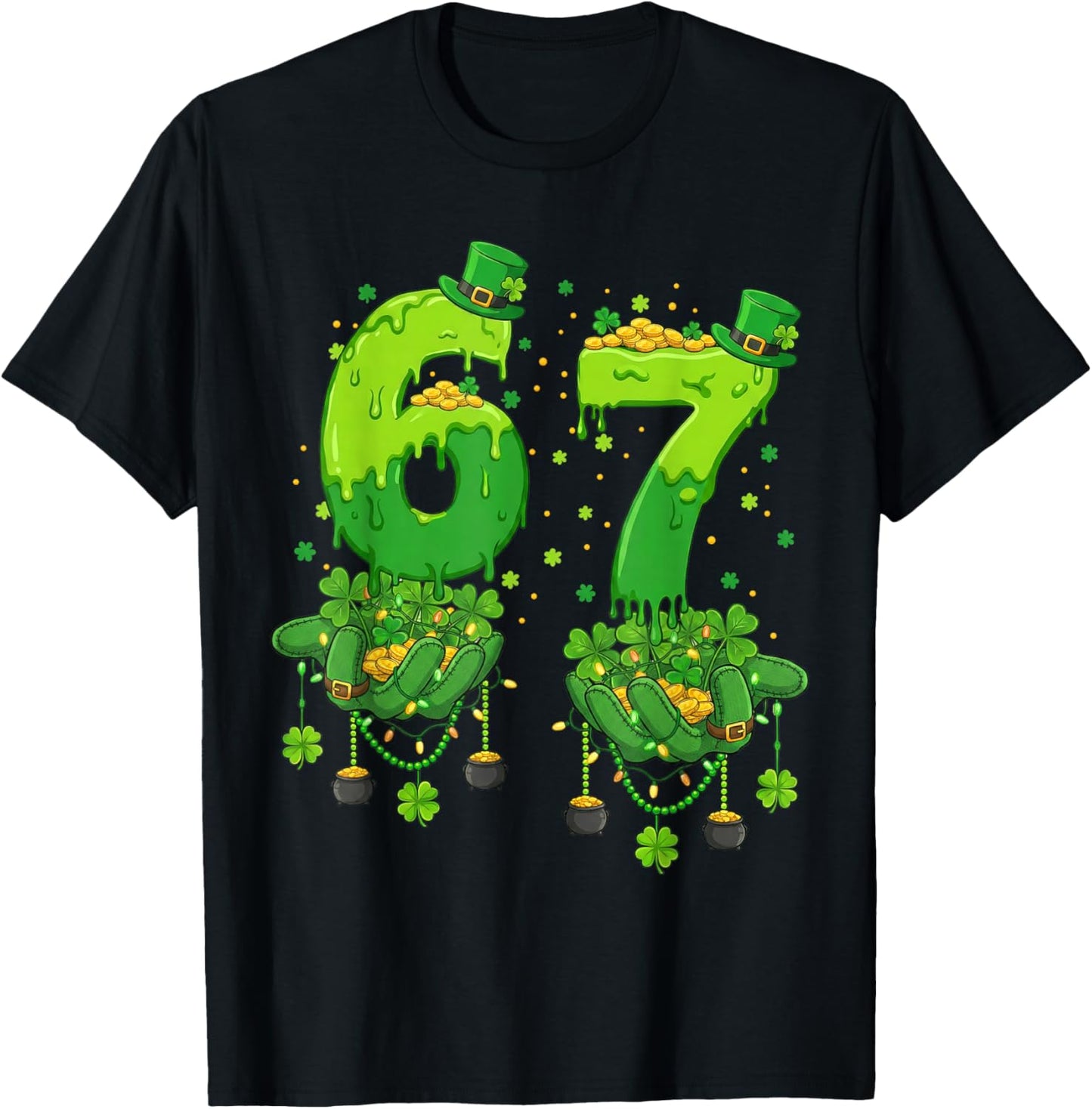 67 Meme Shamrocks Six Seven Shamrocks 6-7 St Patrick's Day T-Shirt - T-Shirt | Black