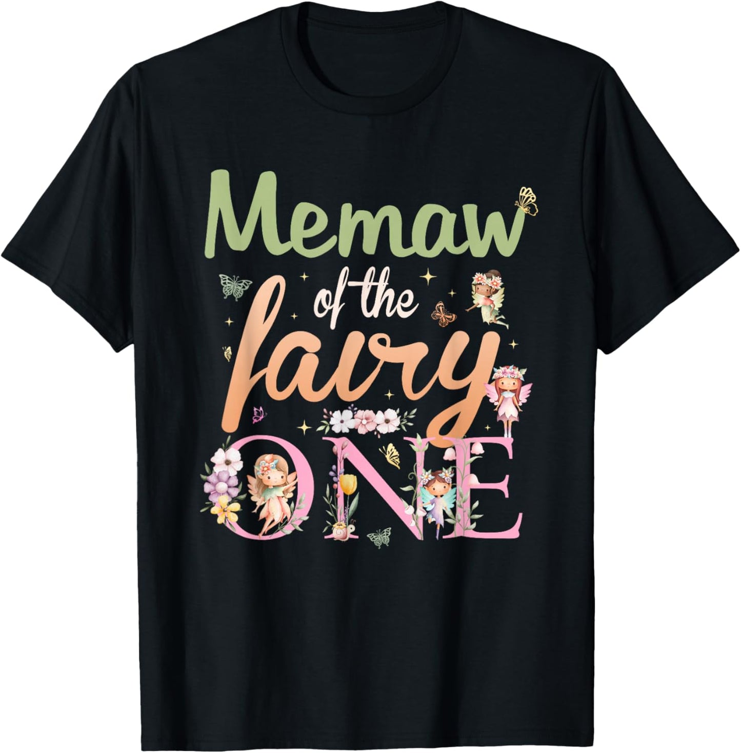 Memaw of The Fairy One 1St Birthday Girl Family Matching T-Shirt - T-Shirt | Black