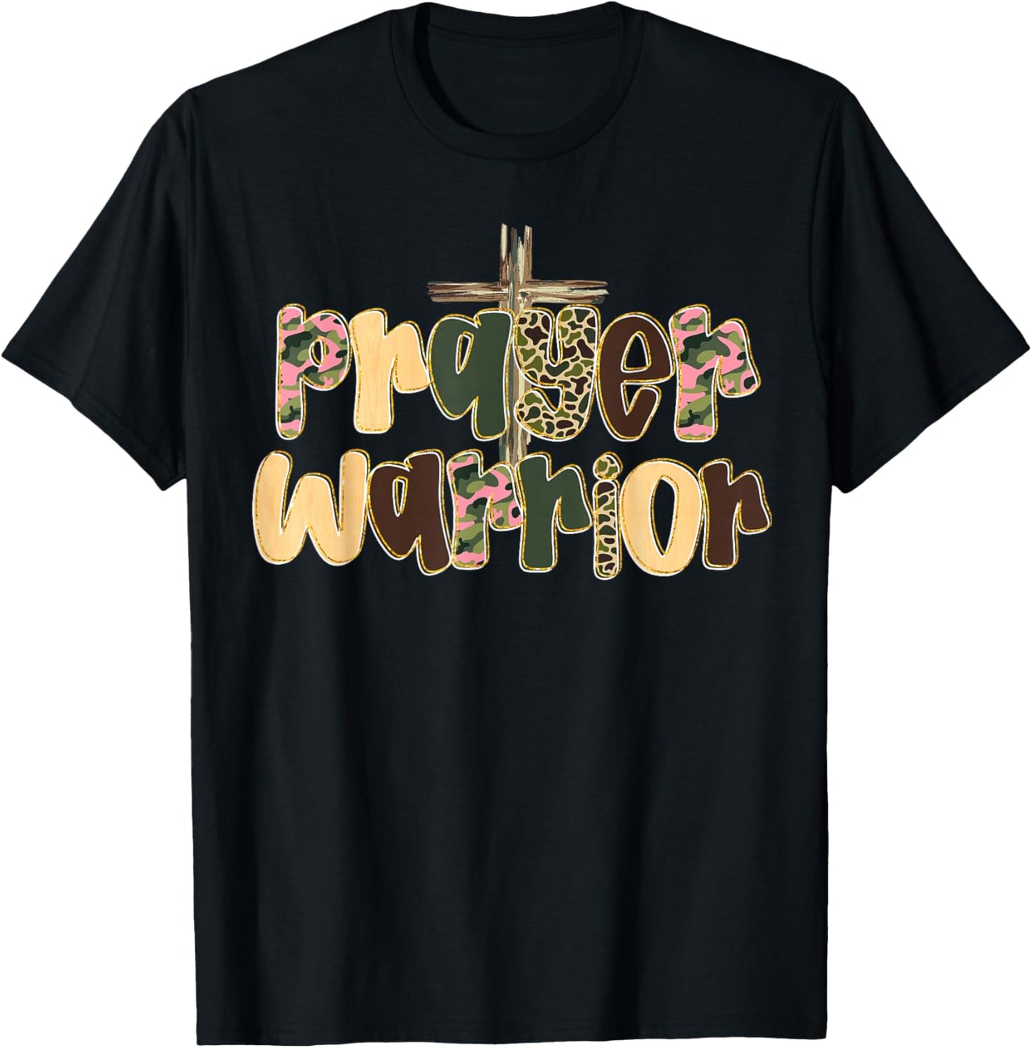 Prayer Warrior Faith God Cross Camo Jesus Christian Women T-Shirt - T-Shirt | Black