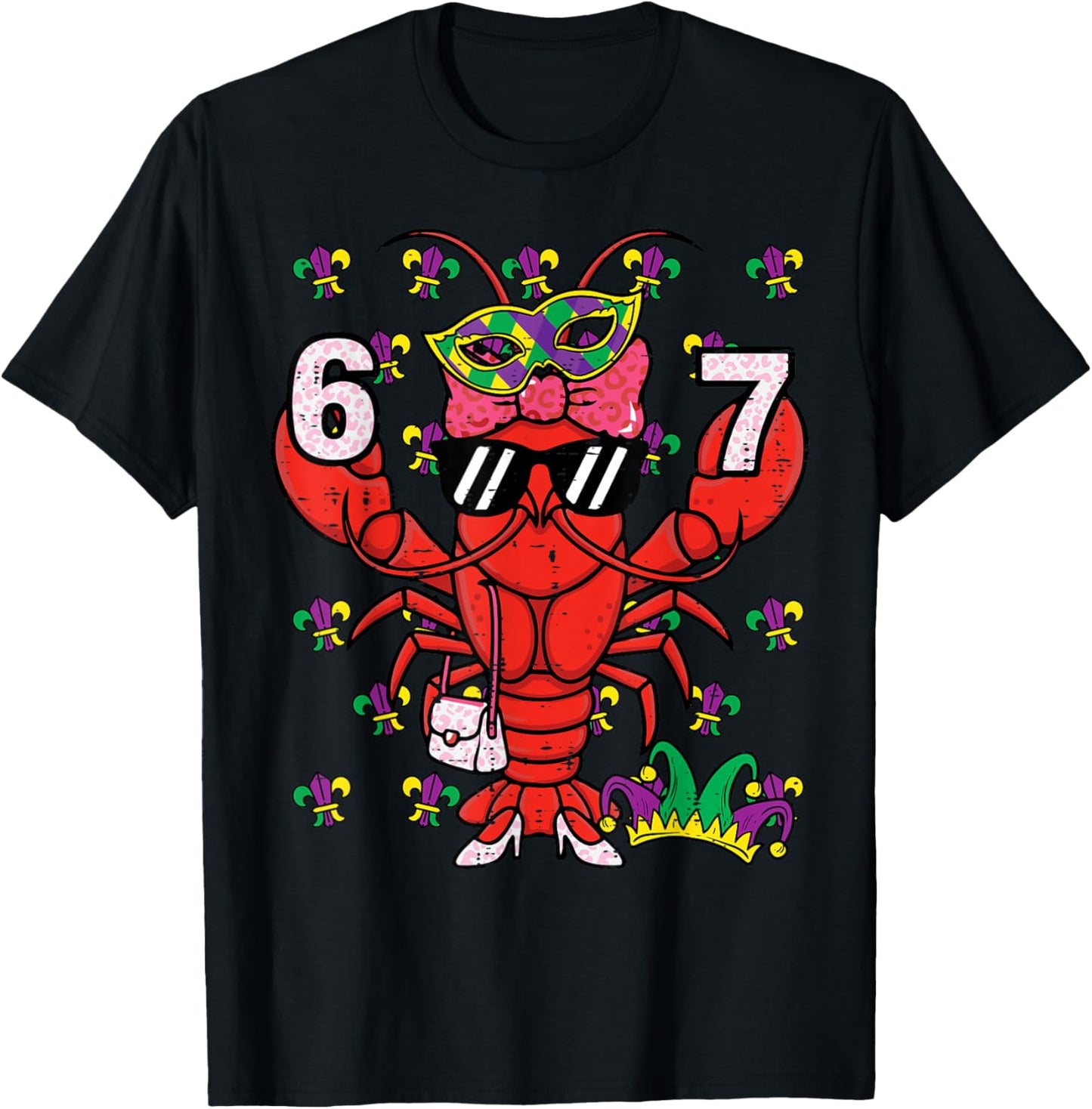 67 Crawfish 6 7 Mardi Gras Meme Kids Girls Women Teacher T-Shirt - T-Shirt | Black