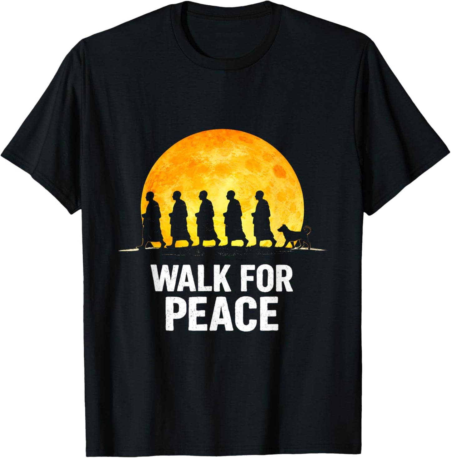 Walk for Aloka Peace Walking Monks Zen Art T-Shirt - T-Shirt | Black