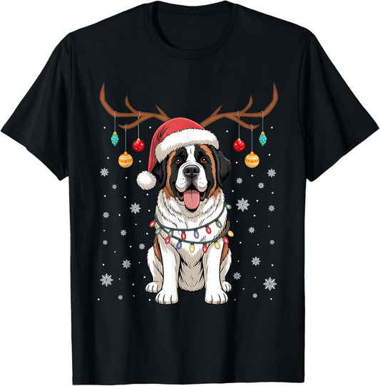 Saint Bernard Dog Christmas Balls Santa Reindeer Xmas T-Shirt - T-Shirt | Black