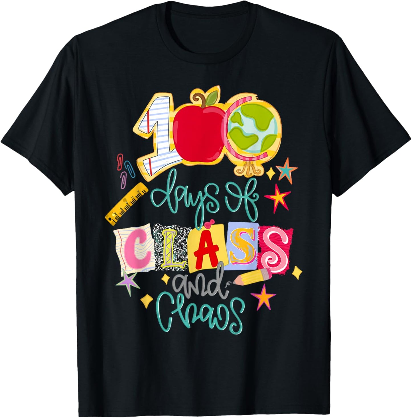 Funny 100 Days of Class and Chaos Teacher 100 Days of School T-Shirt - T-Shirt | Black