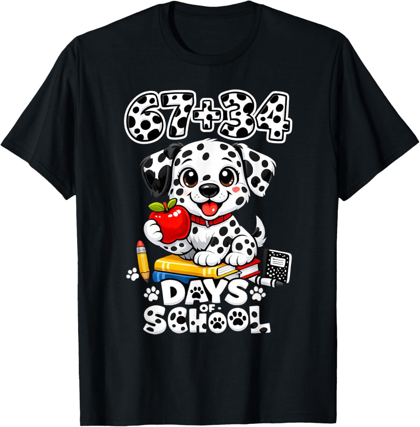 67+34 Days School 101 Days Cute Dog Teacher Kids T-Shirt - T-Shirt | Black