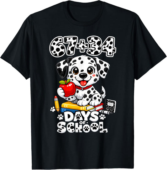 67+34 Days School 101 Days Cute Dog Teacher Kids T-Shirt - T-Shirt | Black