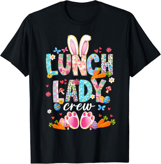 Lunch Lady Crew Funny Bunny Lunch Lady Cafeteria Easter Day T-Shirt - T-Shirt | Black