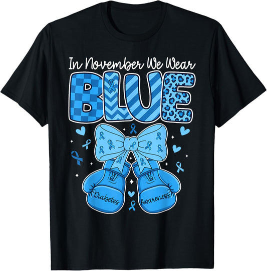 We Wear Ribbon Blue Boxing Gloves Diabetes Awareness Girls T-Shirt - T-Shirt | Black
