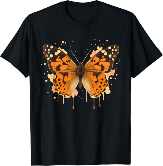 Painted Lady Butterfly Watercolor Boho Artistic Design T-Shirt - T-Shirt | Black