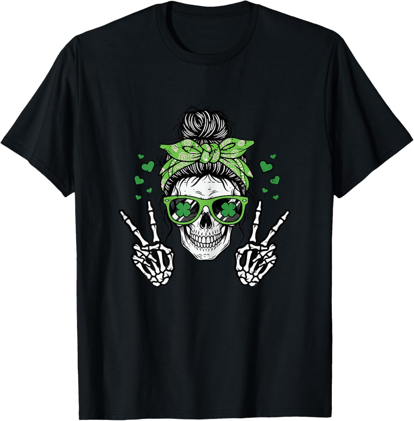 St Patricks Day Skull Bun Peace Saint Paddys Women Girls Kid T-Shirt - T-Shirt | Black
