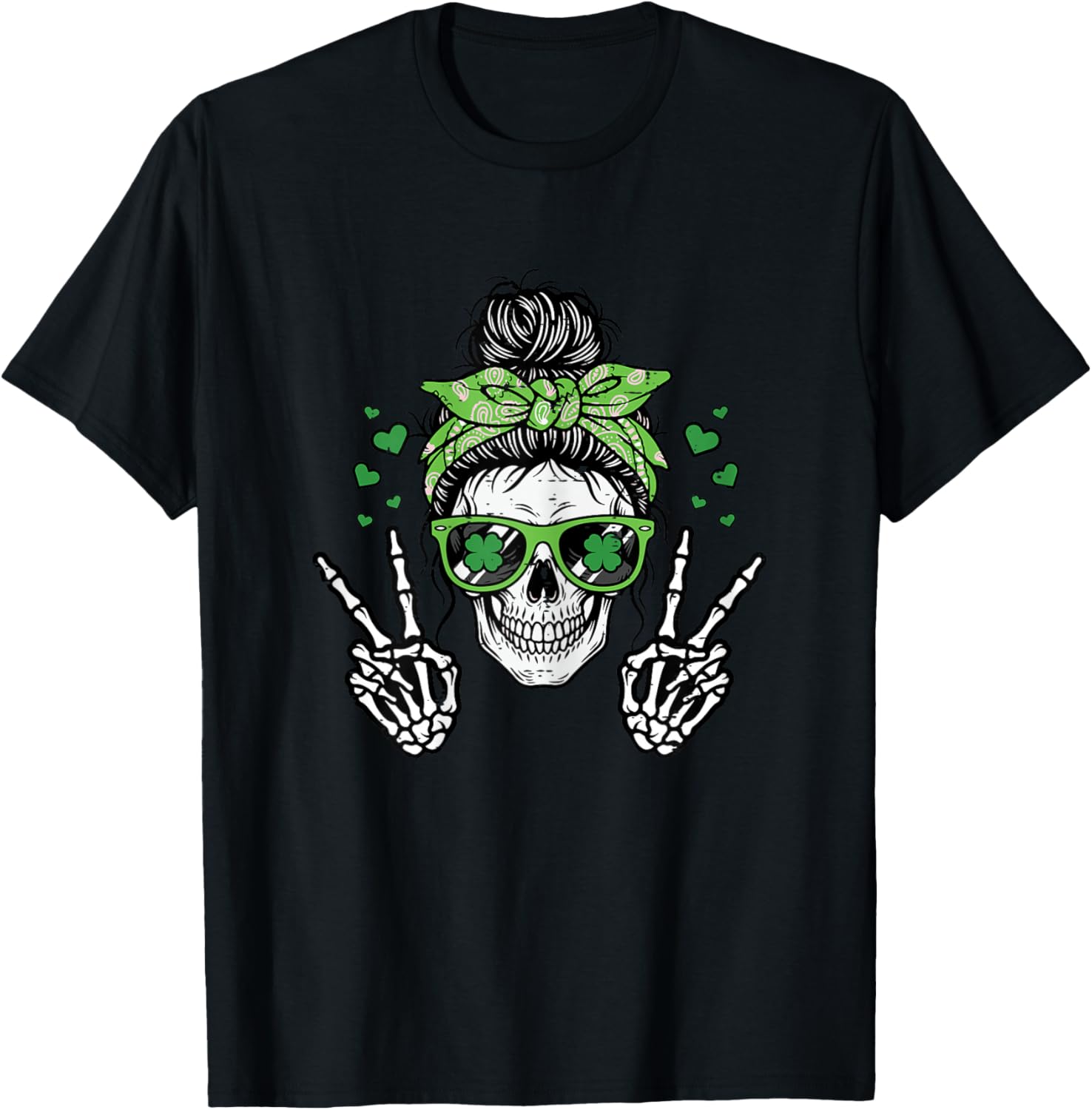 St Patricks Day Skull Bun Peace Saint Paddys Women Girls Kid T-Shirt - T-Shirt | Black