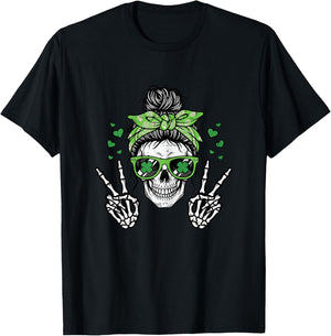 St Patricks Day Skull Bun Peace Saint Paddys Women Girls Kid T-Shirt - T-Shirt | Black