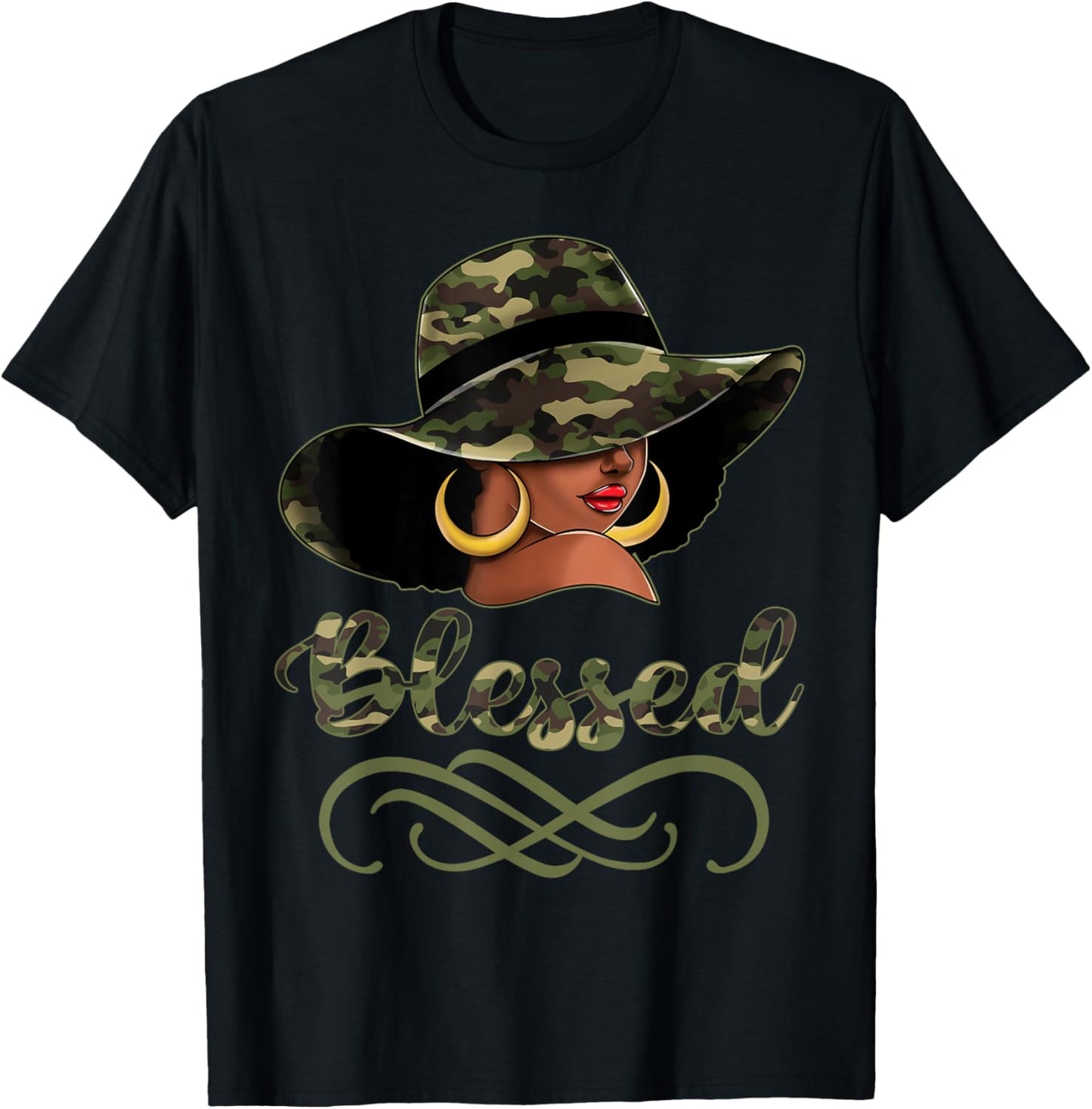 Blessed African American Black Woman Camo Hat Christian T-Shirt - T-Shirt | Black