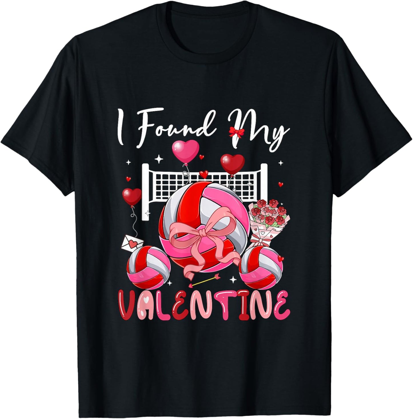 I Found My Valentine Volleyball Equipment Bow Tie Player T-Shirt - T-Shirt | Black