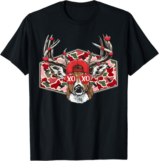 Camo XOXO Valentine Buck Deer Hunting Season Family Matching T-Shirt - T-Shirt | Black