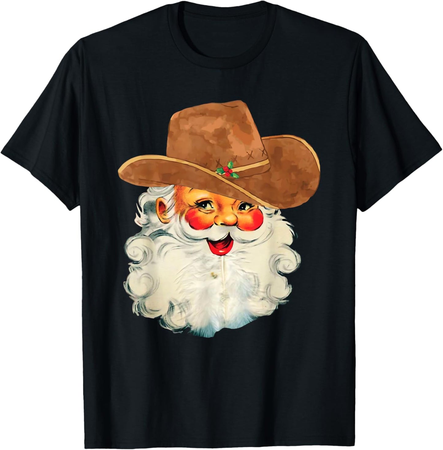 Retro Vintage Cowboy Santa Claus Face Rodeo Western Xmas T-Shirt - T-Shirt | Black