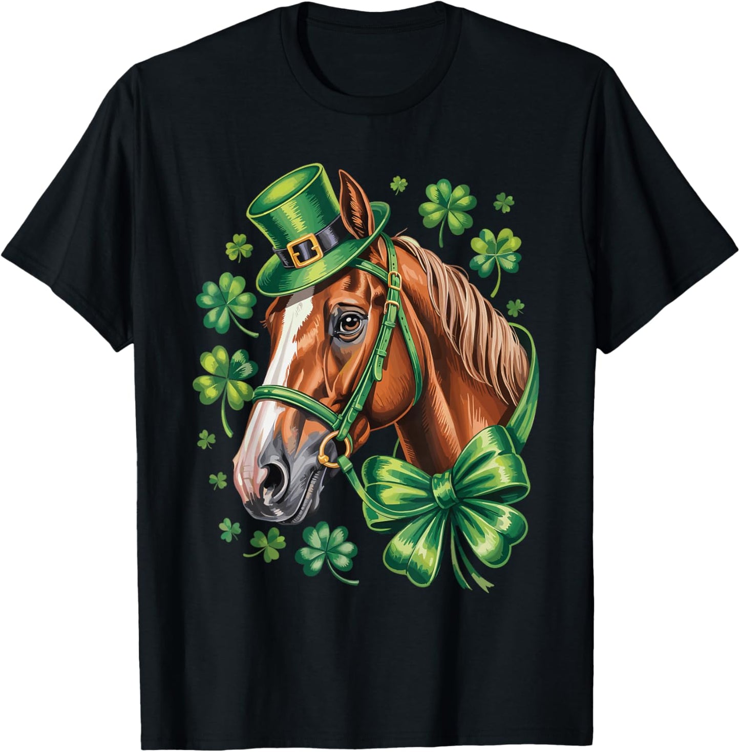 St. Patrick’s Day Equestrian Horse Lover Shamrock Horses T-Shirt - T-Shirt | Black