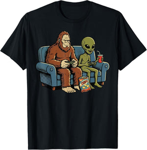 Bigfoot Alien Gaming Sofa Gamer T-Shirt - T-Shirt | Black