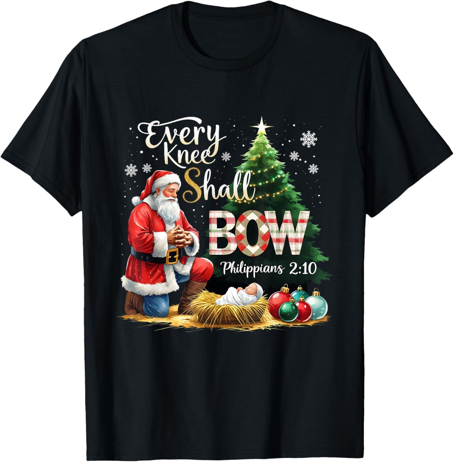 Every Knee Shall Bow Philippians 2:10 Christmas Design T-Shirt - T-Shirt | Black
