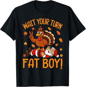 Wait Your Turn Funny Thanksgiving Turkey Santa Christmas T-Shirt - T-Shirt | Black
