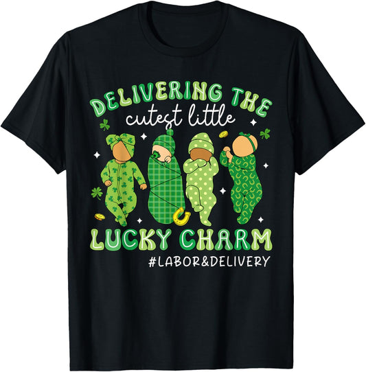 Delivering The Cutest Lucky Charms Baby Nurse Patricks Day T-Shirt - T-Shirt | Black