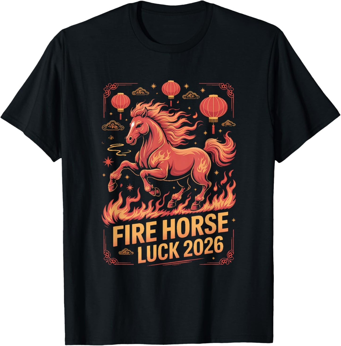 Fire Horse Chinese New Year 2026 Dragon Zodiac T-Shirt - T-Shirt | Black