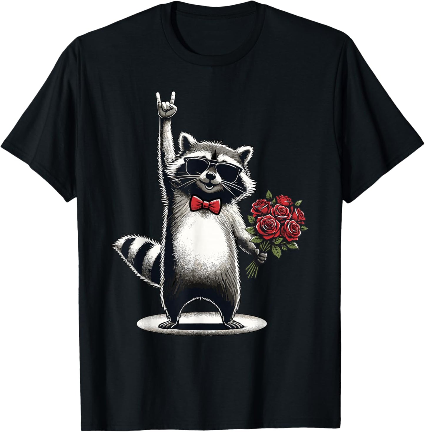 Funny Raccoon Rock On Men Women Kids St. Valentine's Day T-Shirt - T-Shirt | Black