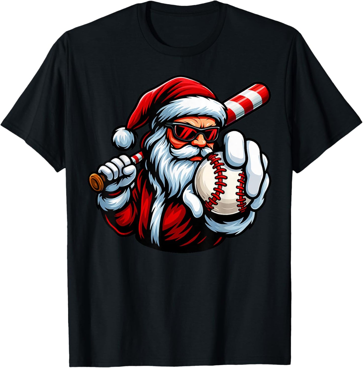 Vintage Graphic Santa Baseball Christmas Xmas Men Boy T-Shirt - T-Shirt | Black
