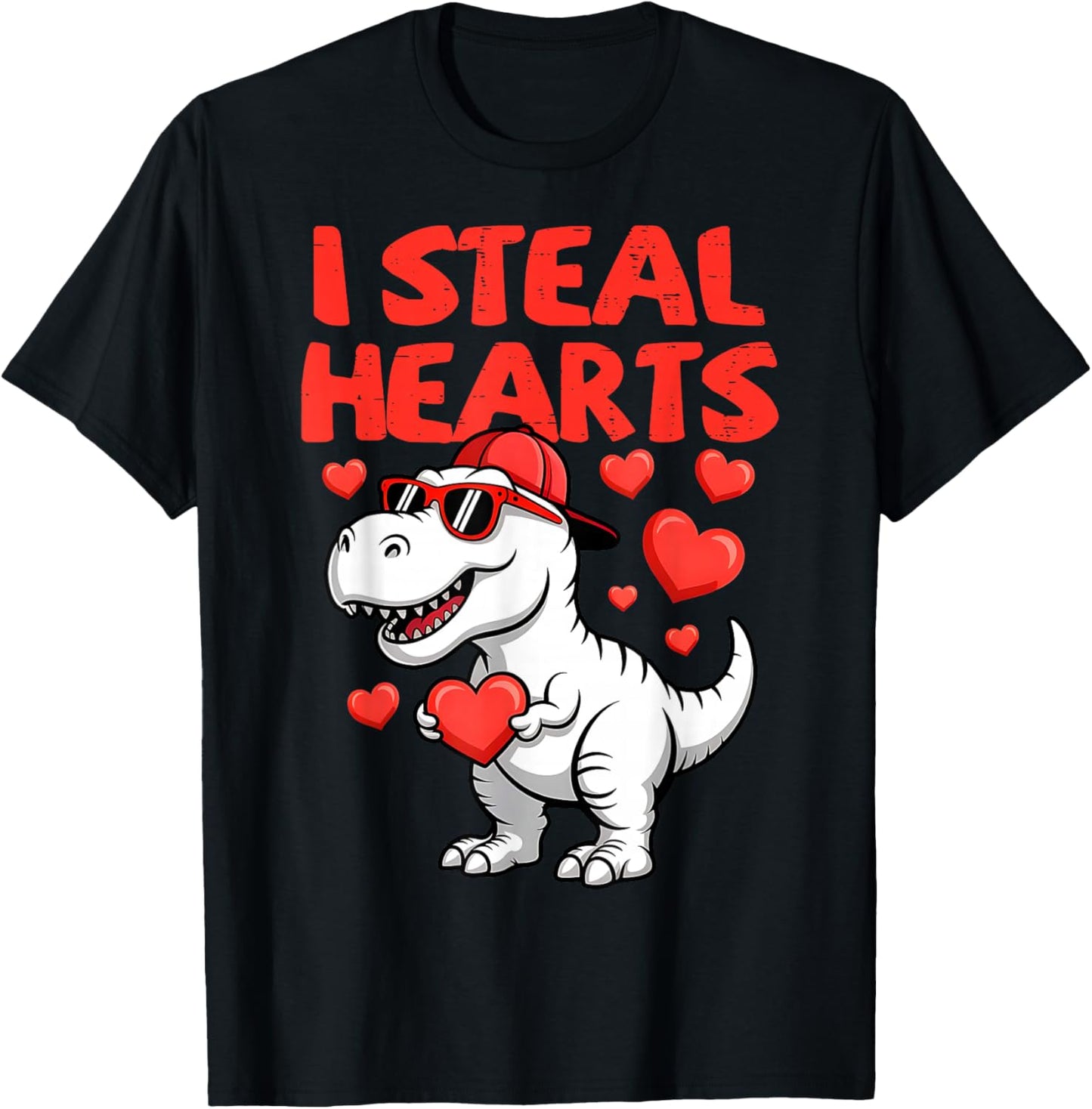 I Steal Hearts Trex Dino Baby Boy Valentines Toddler Kids T-Shirt - T-Shirt | Black